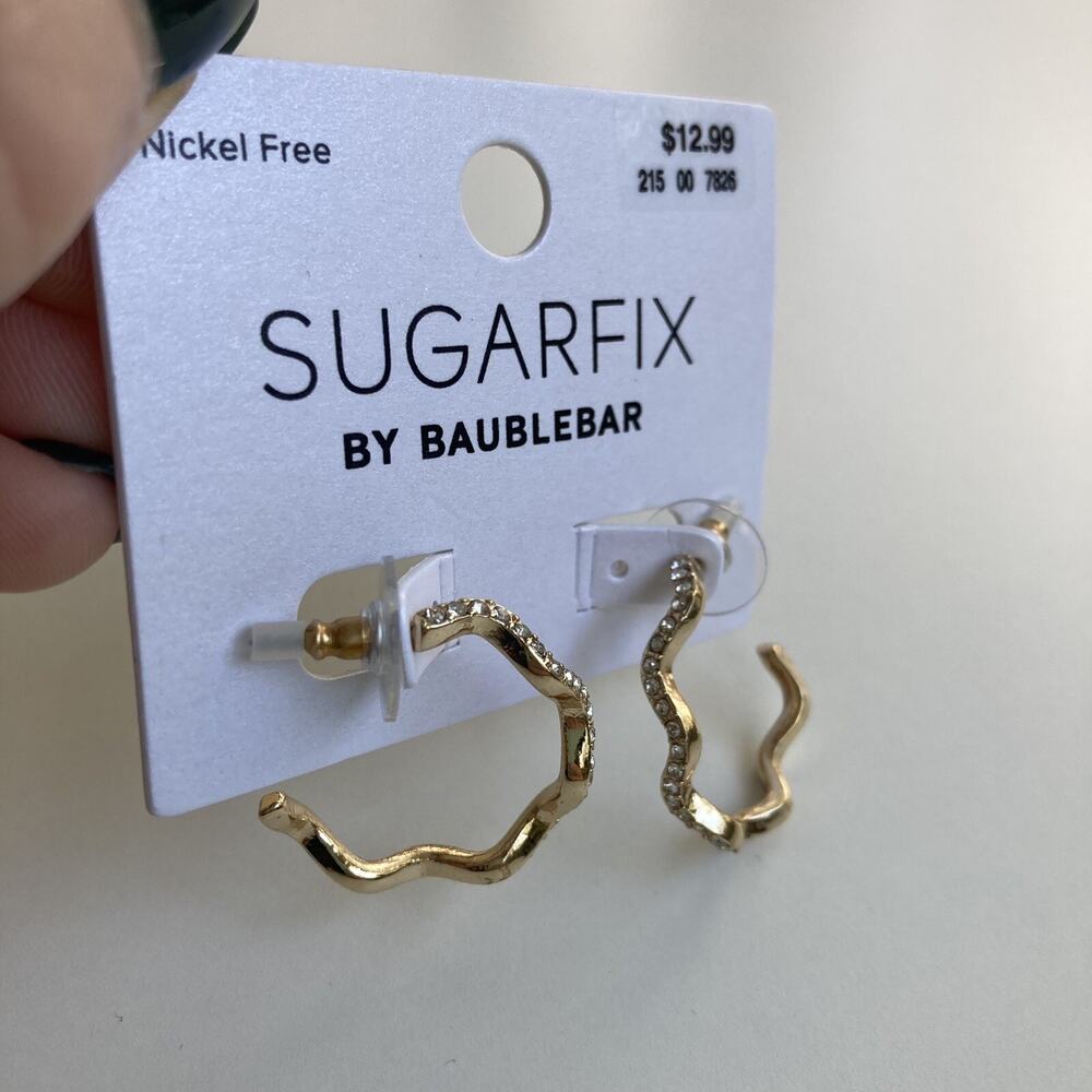 Zig Zag Hoop Earrings SUGARFIX by BaubleBar Crystal and Gold Tone NEW - Picture 4 of 6
